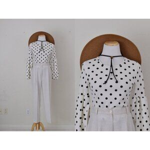 Vintage 00s Poly/Spandex Polka Dot shirt |‎ size medium